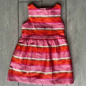 Janie and Jack Rio Glow Pink Orange Gold Striped Party Dress Toddler 3 Years Bow